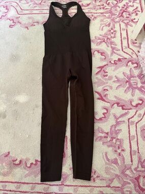Woman's Brown One-Piece workout Racerback Jumpsuit